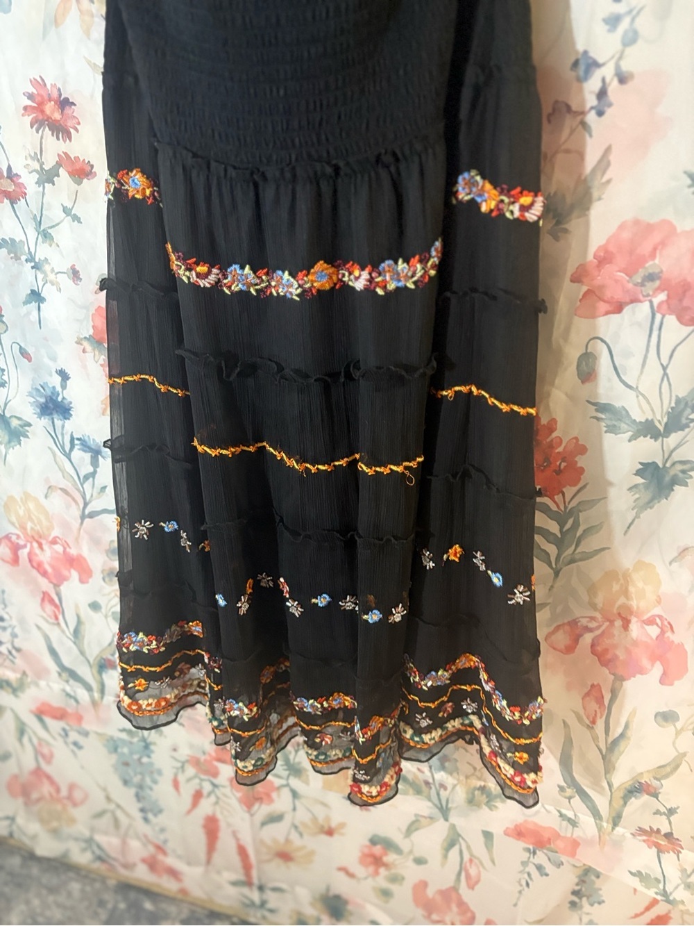 Vintage Black Floral-Trim Spaghetti Strap Dress - Picture 3 of 9